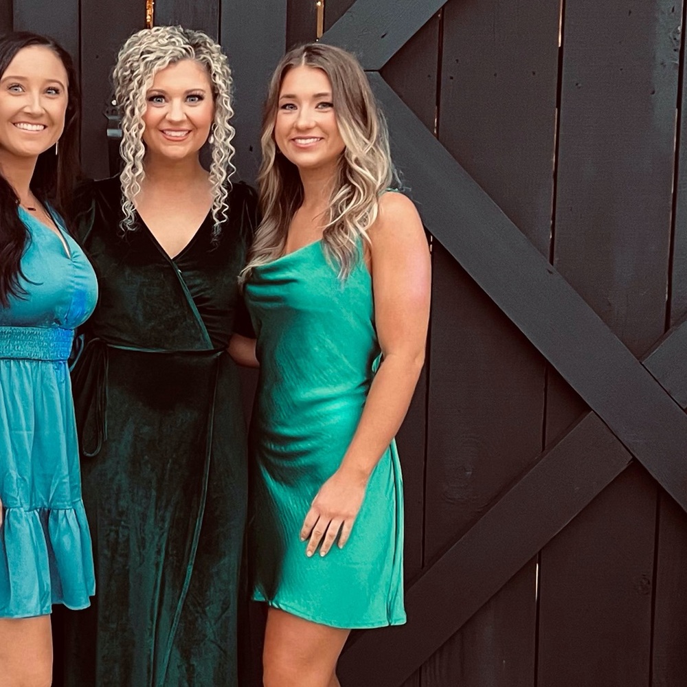 Green satin mini dress